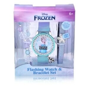 Disney Frozen Girls Flashing LCD Watch Set Blue Ombre w/ Bracelet & Hair Accesso